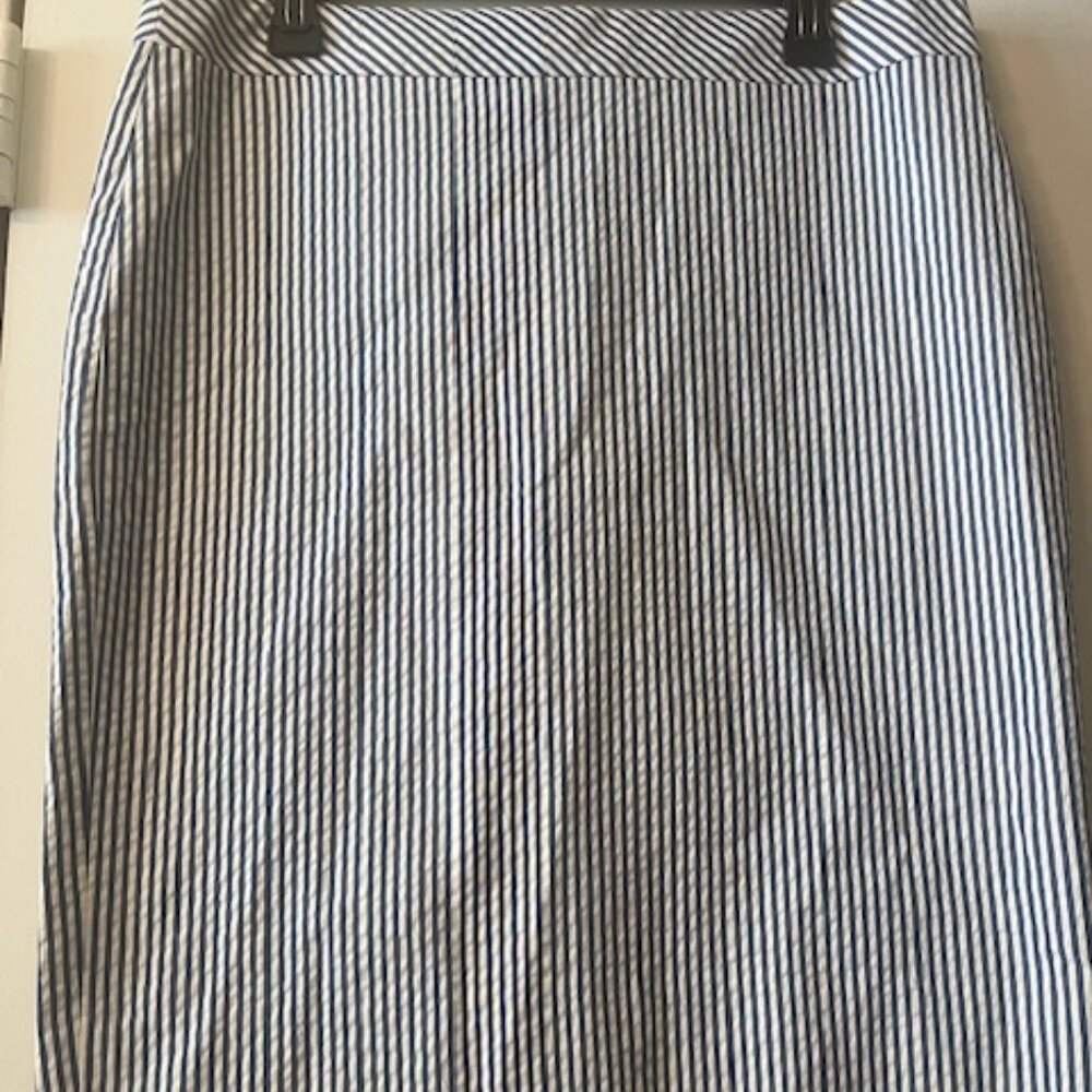 NWT J. Crew blue seersucker pencil skirt exposed zipper Size 12